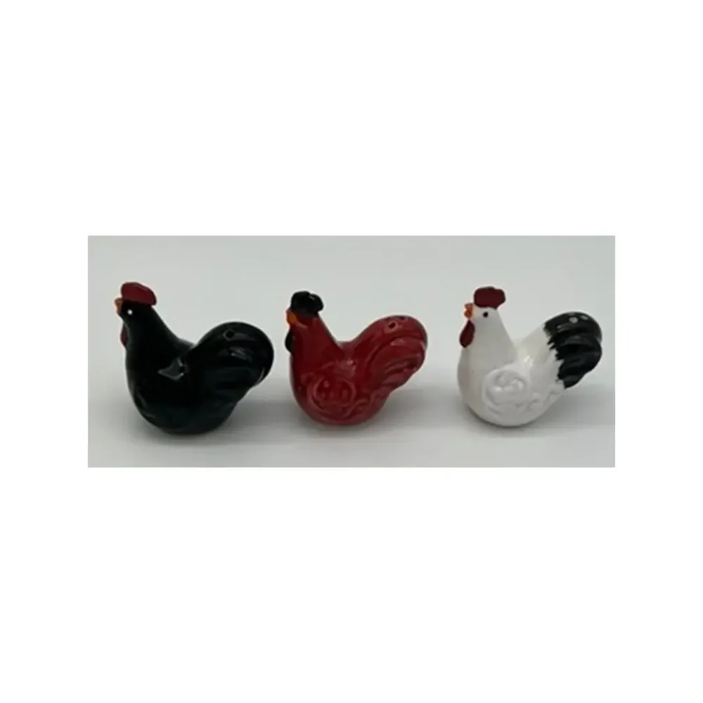 Vtg Set Rooster Hen Chicken Ceramic Salt & Pepper Cooking Shakers Kitchen Decor